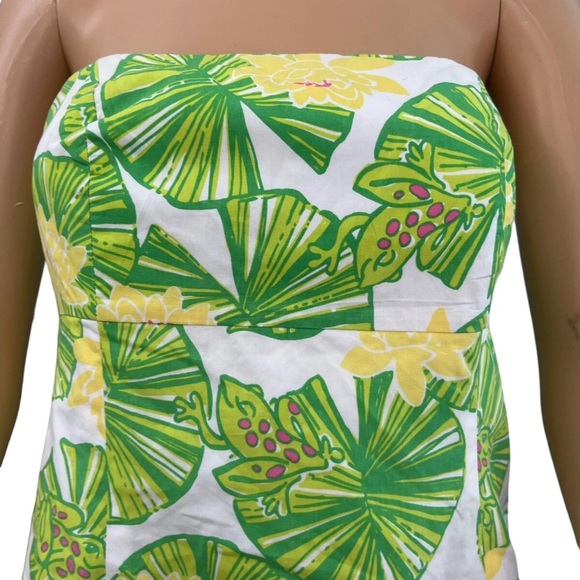 Lilly Pulitzer Strapless Franco Mini Dress Prep Green Leaves Frogs Size 2 EUC - Picture 5 of 11